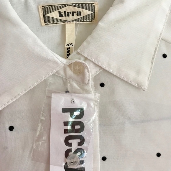 Kirra PacSun Sheer Long Sleeve Rhinestone Polkadot White Blouse XS - Picture 2 of 7